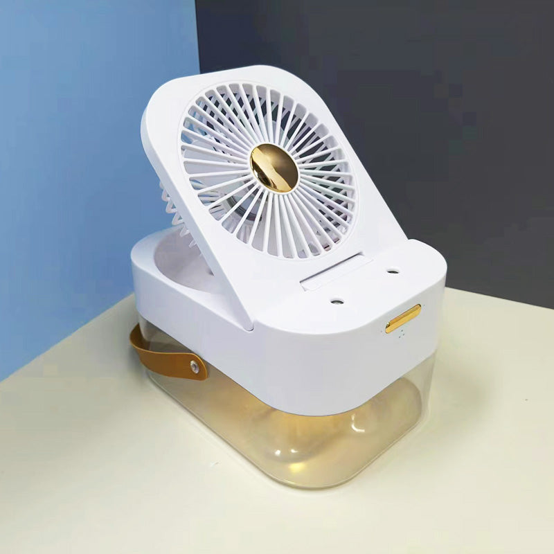 3-in-1 Portable Mini Air Cooler Fan with Humidifier & Night Light - USB Rechargeable Ice Cooling Fan, 3 Speeds, Remote Control, Water Mist Spray for Desk, Home, Office, Outdoor