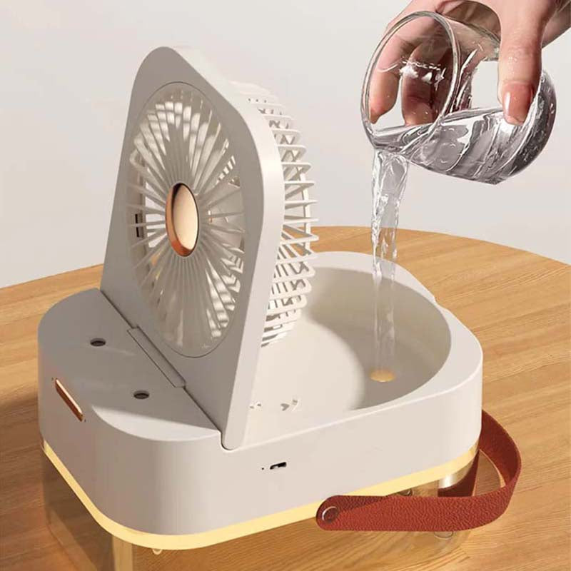 3-in-1 Portable Mini Air Cooler Fan with Humidifier & Night Light - USB Rechargeable Ice Cooling Fan, 3 Speeds, Remote Control, Water Mist Spray for Desk, Home, Office, Outdoor
