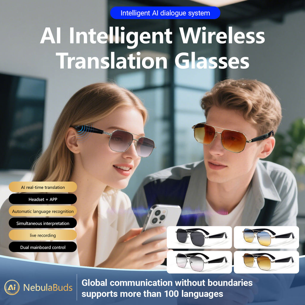 NebulaBuds AI Smart Translation Glasses - Real-Time 100+ Languages Translator, Bluetooth Audio Glasses with ChatGPT Voice Assistant, Polarized Sunglasses for Driving, Travel, Study