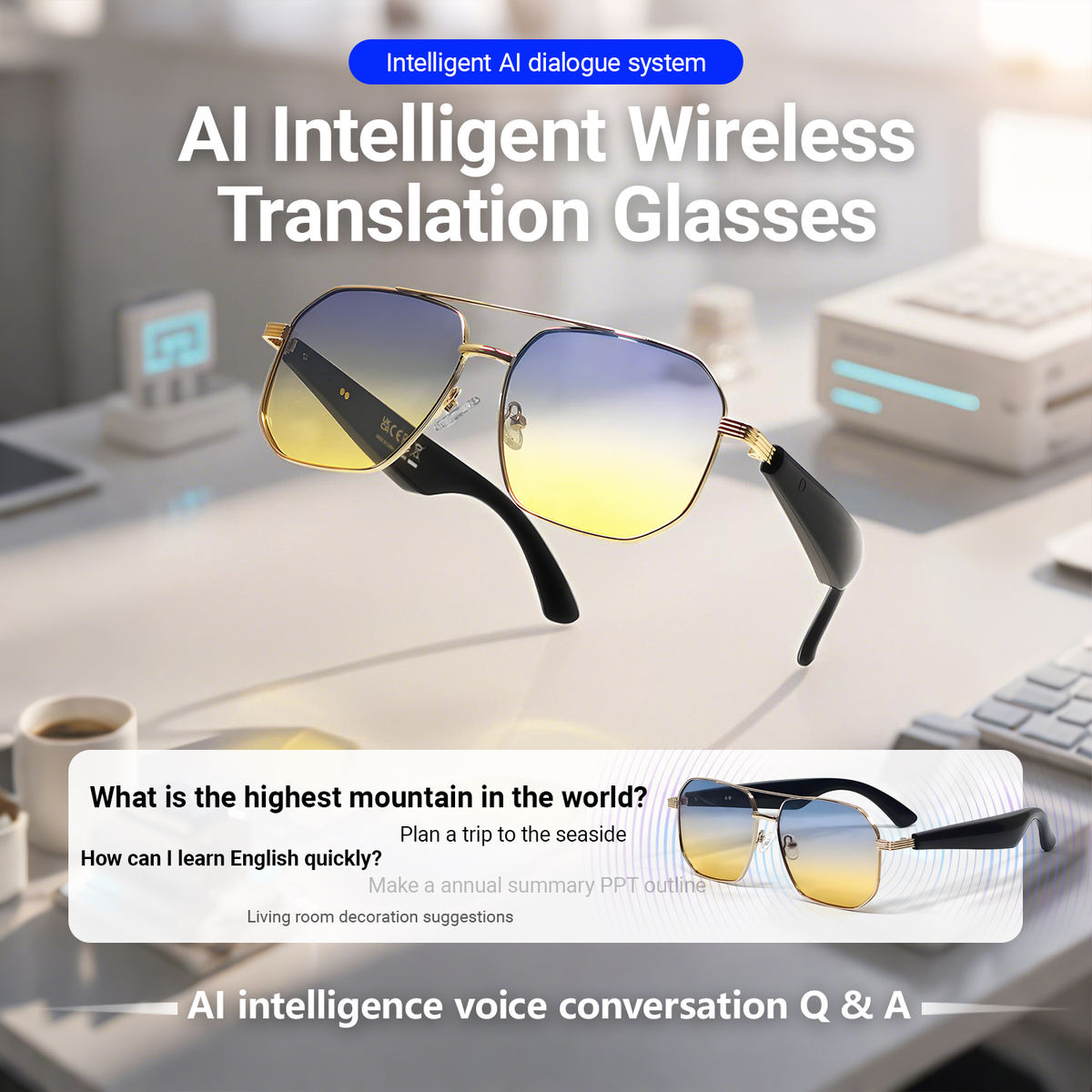 NebulaBuds AI Smart Translation Glasses - Real-Time 100+ Languages Translator, Bluetooth Audio Glasses with ChatGPT Voice Assistant, Polarized Sunglasses for Driving, Travel, Study