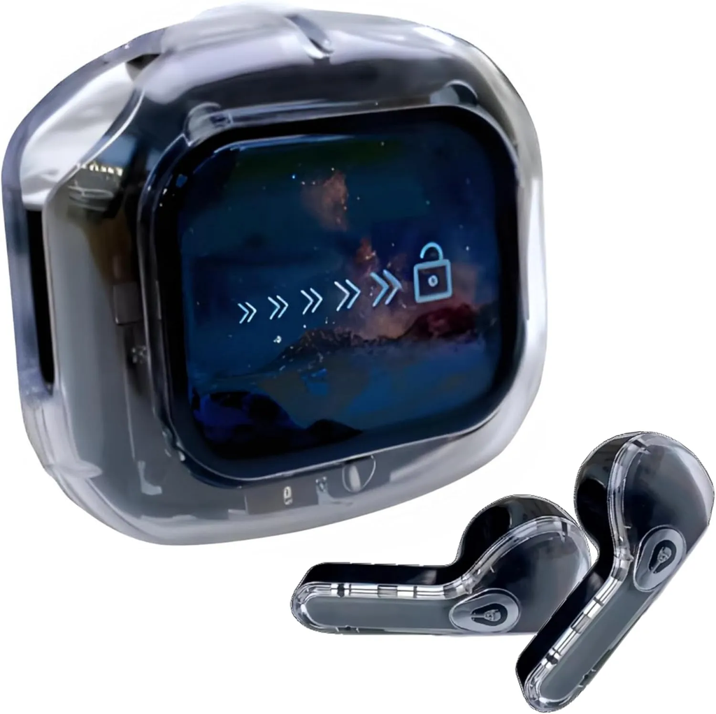 Airmax Transparent Wireless Earbuds with Smart Touch Screen Case - Bluetooth 5.3, ENC Noise Cancelling, LED Display, 30H Playtime | TWS Earbuds for iPhone & Android