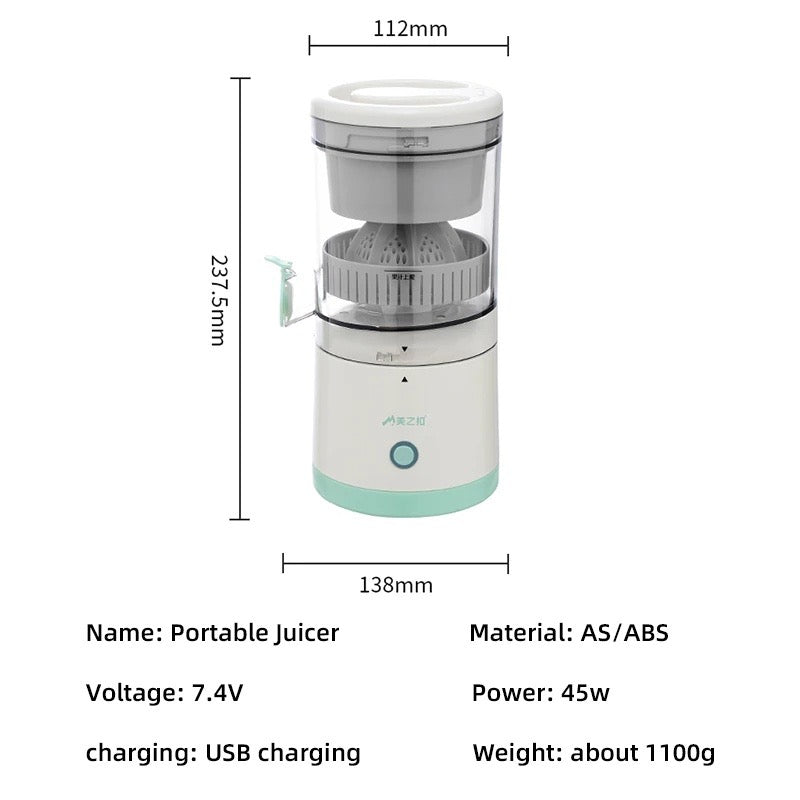 Portable Automatic Citrus Juicer - Electric Orange & Lemon Juicer | USB Rechargeable 45W Wireless Squeezer | Hands-Free Fresh Juice Maker for Home, Travel, Picnic