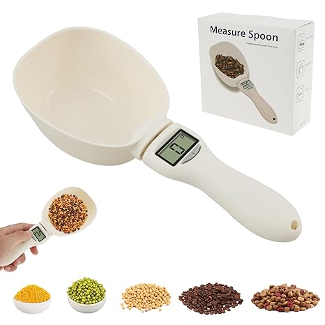 Digital Pet Food Measuring Scoop Scale - 800g LCD Display Measuring Spoon | Detachable Handle Dog Food Scale | Accurate 1g Kitchen Spoon Scale for Pets, Flour, Grains, Coffee