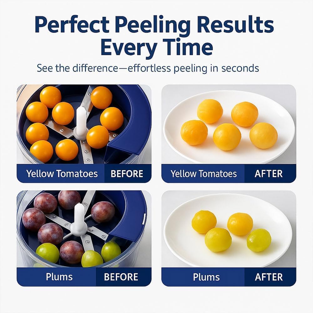 Automatic Electric Fruit Peeler - One-Touch Smart Fruit Peeling Machine | 25 Seconds Fast Peeling for Grapes, Plums, Cherry Tomatoes, Kumquat | High Pulp Integrity