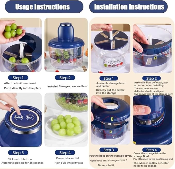 Automatic Electric Fruit Peeler - One-Touch Smart Fruit Peeling Machine | 25 Seconds Fast Peeling for Grapes, Plums, Cherry Tomatoes, Kumquat | High Pulp Integrity