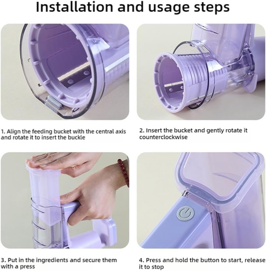Multifunctional Electric Vegetable Chopper - 6-in-1 Salad Maker & Drum Slicer | Purple Handheld Electric Grater | for Work Lunch, Fitness Meal, Fruits, Cheese, Potatoes