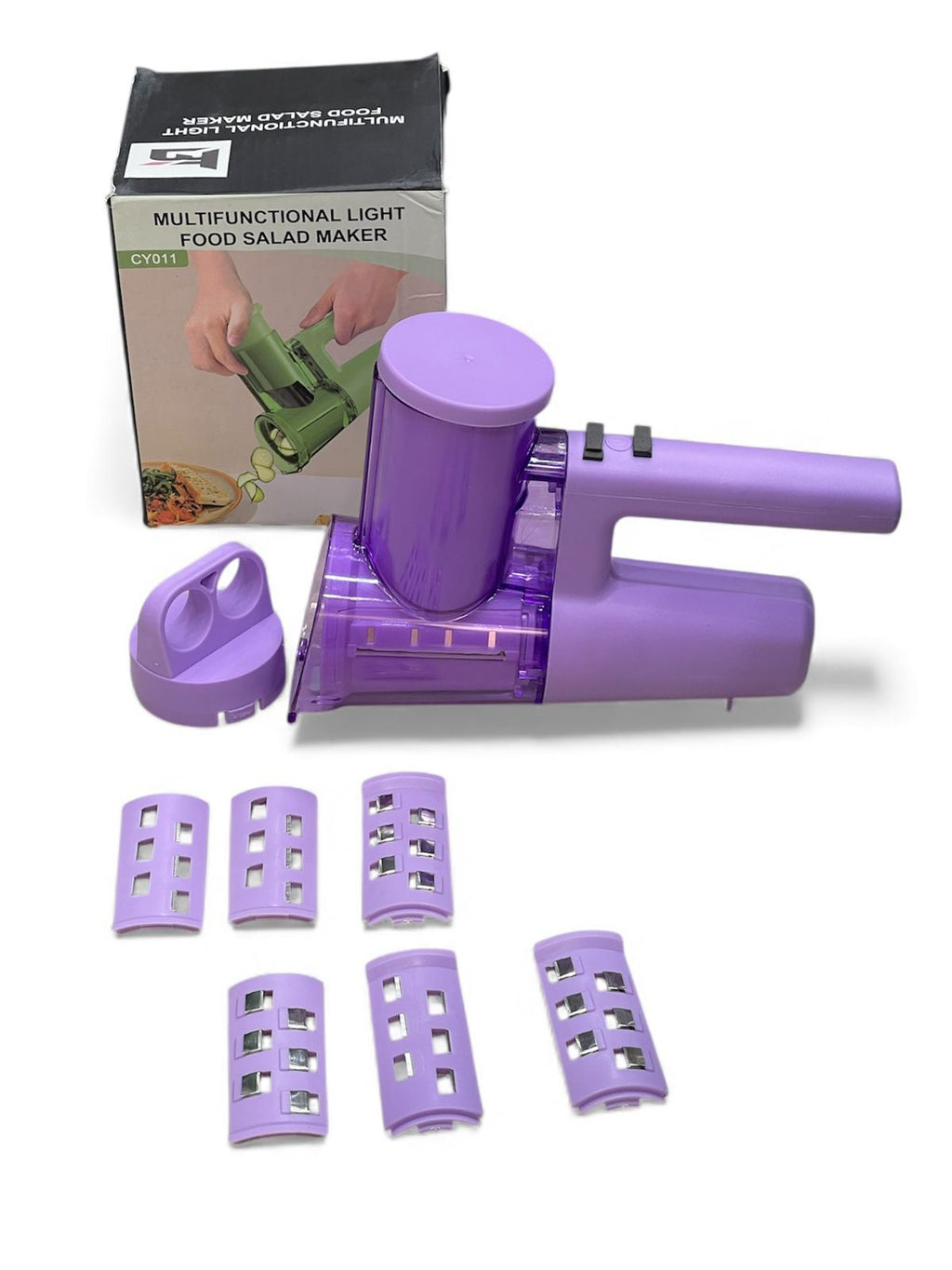 Multifunctional Electric Vegetable Chopper - 6-in-1 Salad Maker & Drum Slicer | Purple Handheld Electric Grater | for Work Lunch, Fitness Meal, Fruits, Cheese, Potatoes