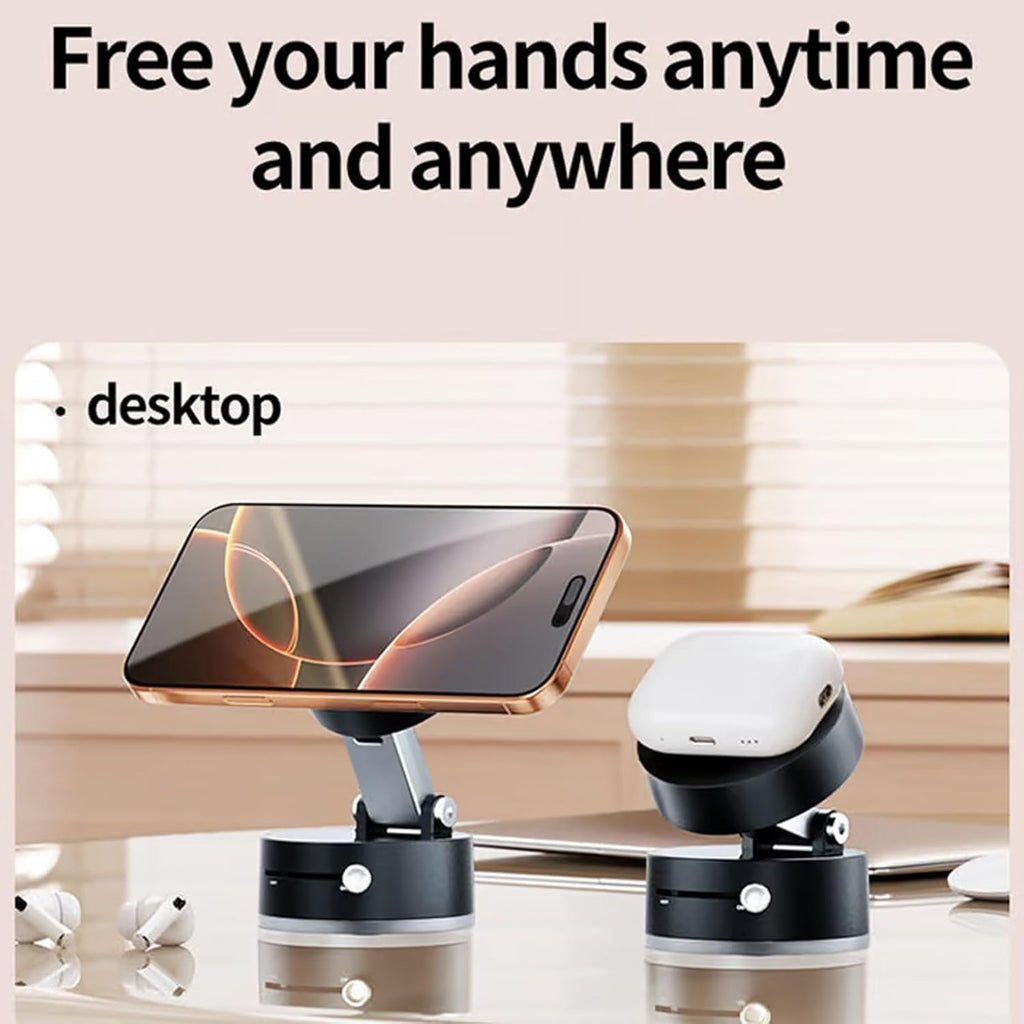 360° Rotatable Vacuum Magnetic Car Phone Mount - Foldable Dashboard Holder for iPhone & Android | Strong Suction, One-Touch Lock, MagSafe Compatible