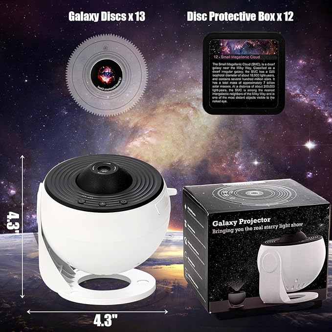 13-in-1 Planetarium Galaxy Projector for Bedroom - HD Star Projector Night Light with Solar System Discs, 360° Rotating Focus, Timer | for Kids, Adults, Ceiling, Home Theater