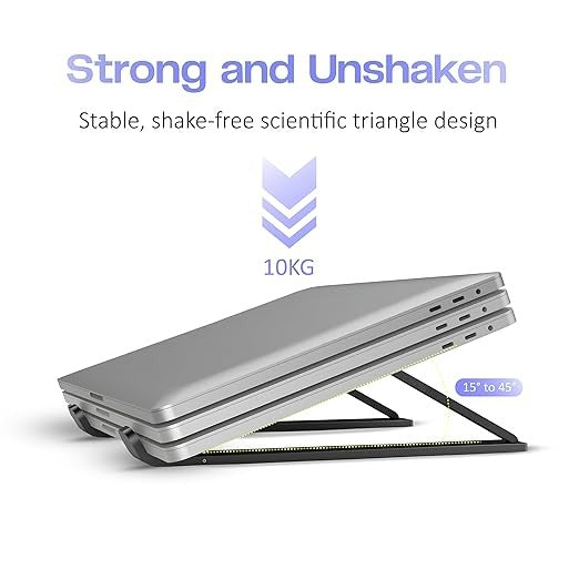 Adjustable Aluminum Laptop Stand - Foldable Ergonomic Riser with Anti-Slip Grips | 10KG Capacity, Heat Dissipation, Portable with Carry Bag | for MacBook, Laptops 10-17"